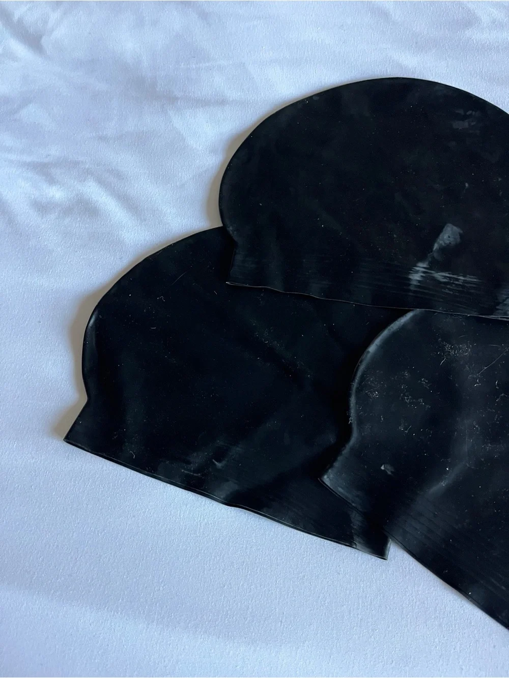 Black Latex Swim Cap Lot of 3 Stretch Waterproof Swim Cap
